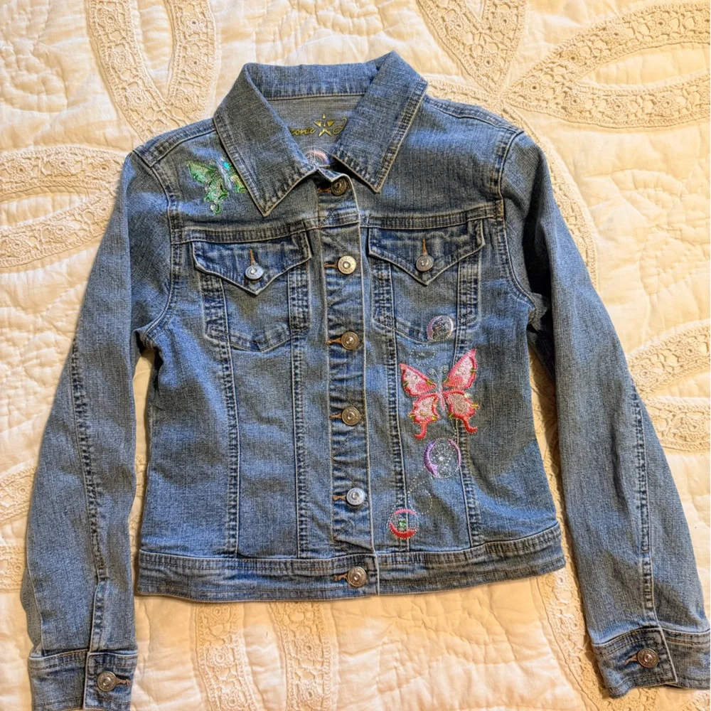 Arizona Jean Company Girls Jean Jacket with Butterfly Embroidered Design